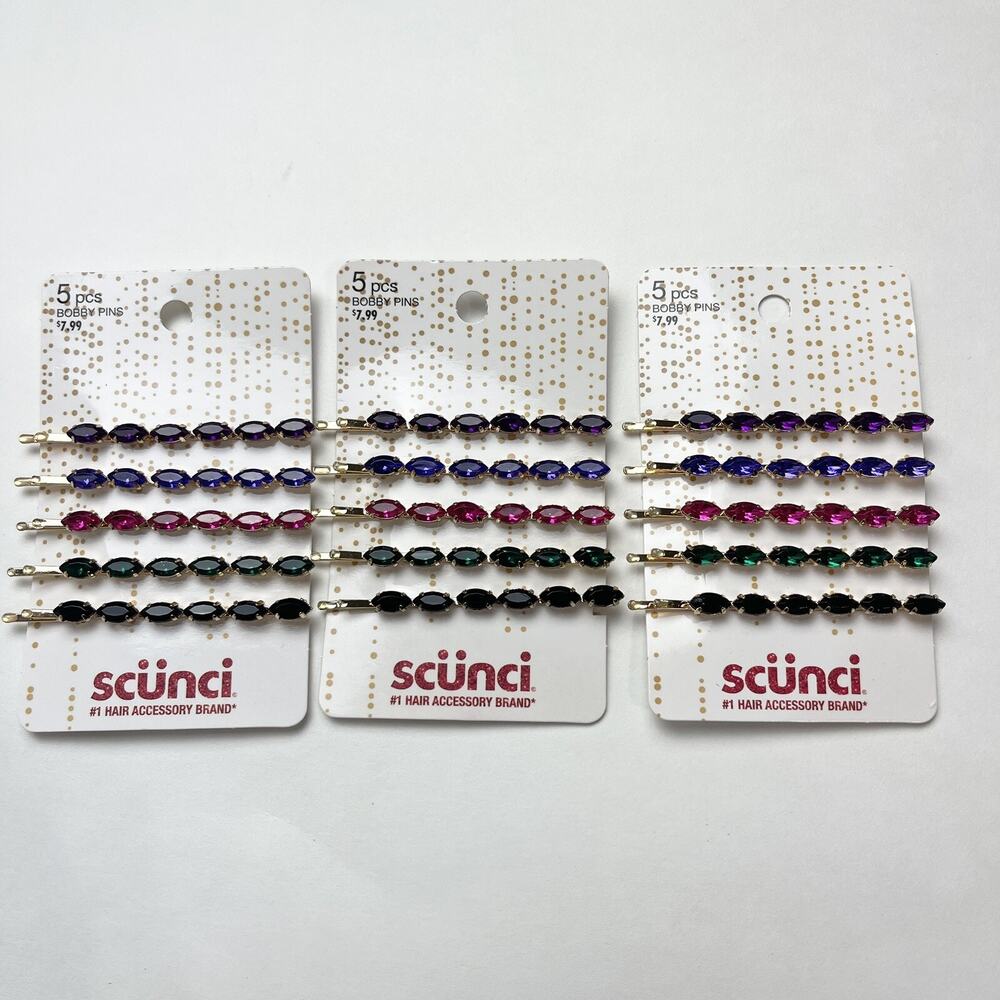 15-piece Scunci Goldtone Cute Multicolor Rhinestone Bobby Metal Hair‎ Pins